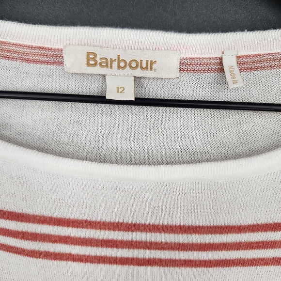 Barbour Womens Cotton Sweater Size‎ 12 Coral Ivory Striped Lightweight Classic - Picture 2 of 8